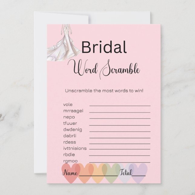 Convite Bridal Bridal Bridal Pink Word Scramble Game (Frente)