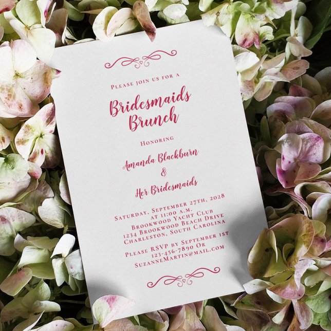 Convite Bridal Bridal Bridesmaids Magenta Red Chic (Elegant Bridal Brunch Bridesmaids Magenta Red Chic Invitation)