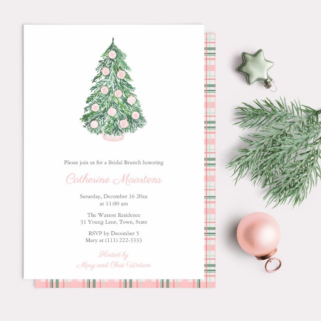 Convite Bridal Bridal, Chinoiserie, Rosa E Verde (Simple elegant pink and green chinoiserie Christmas Bridal Shower party invitation)