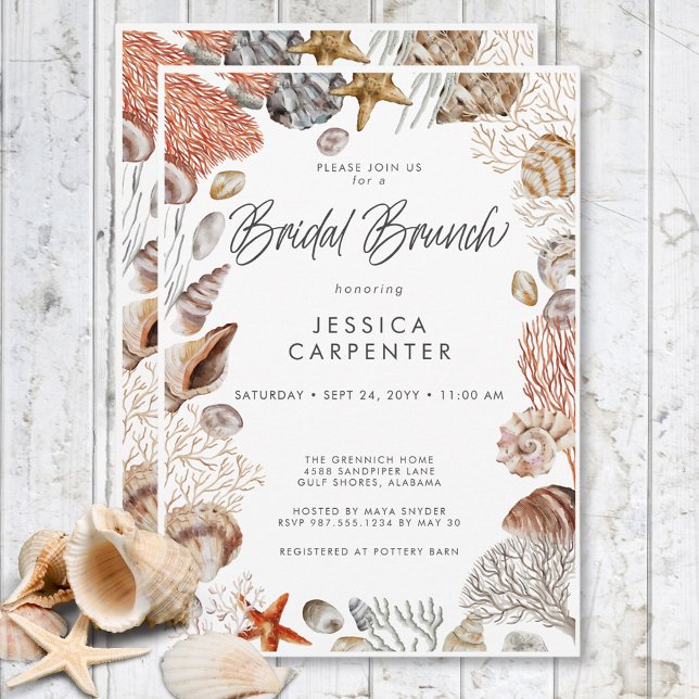 Convite Bridal Bridal de Frame Tropical Moderna (Modern Tropical Seashell Frame Bridal Brunch Invitation)