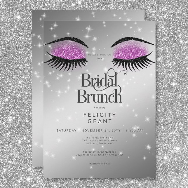 Convite Bridal Bridal de Olhos Rosa Quente Modernos (Modern Hot Pink Glam Eyes Bridal Brunch Invitation)