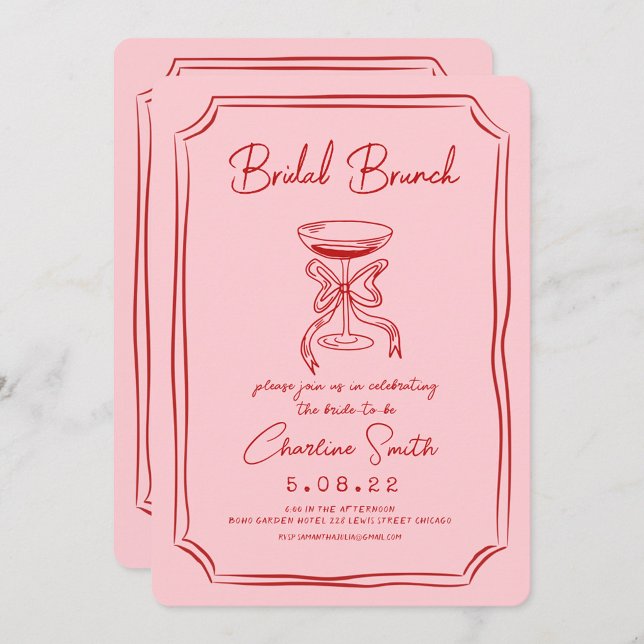 Convite Bridal Brunch, Bridal, manuscrito vermelho rosa (Criador carregado)