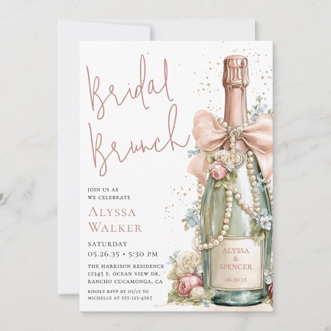 Convite Bridal Brunch Champagne Bottle (Frente)