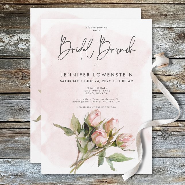 Convite Bridal Brunch, Cor Romântica de Água Rosa, Cor Ros (Romantic Watercolor Pink Roses Bridal Brunch Invitation)