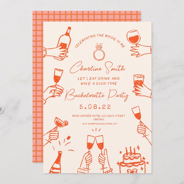 Convite Bridal Brunch de Escrita Manuscrita Funk (Criador carregado)