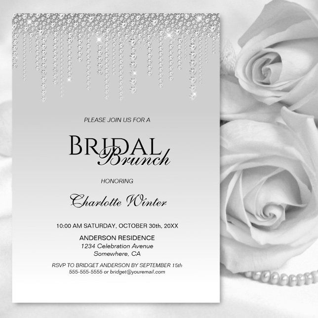 Convite Bridal Brunch de Ouros de Prata Elegante (Criador carregado)