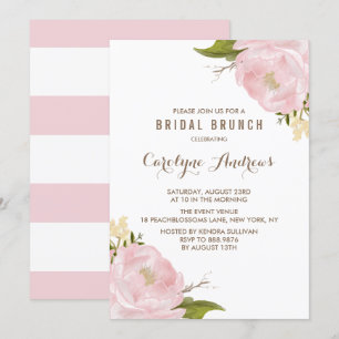 Convite Bridal Brunch de Peonies Rosa com Blush de Cor-de-