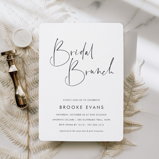 Convite Bridal Brunch de Script Manuscrito Moderno Minimal (Criador carregado)