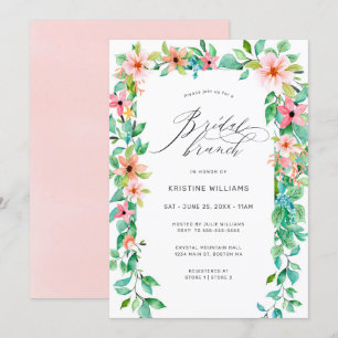 Convite Bridal Brunch de Script Moderno Floral Rosa Tropic