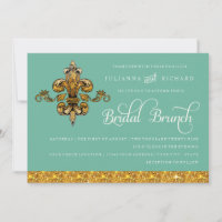 Bridal Brunch Faux Dourado Teal Formal Fleur de Li