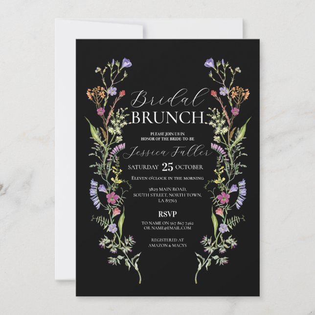 Convite Bridal Brunch Floral Ditsy Dark (Frente)