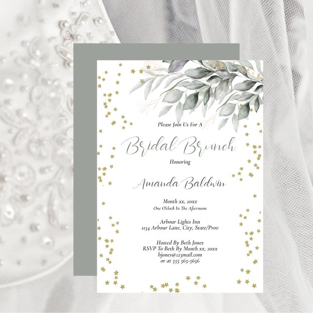 Convite Bridal Brunch Gold Stars  (Bridal Brunch Gold Stars Invitation)
