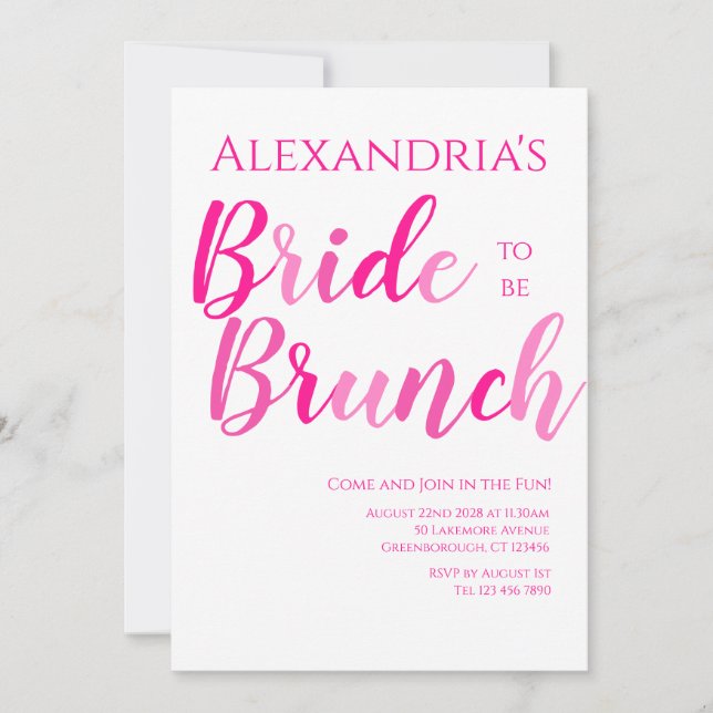 Convite Bridal Brunch Moderno Rosa Quente (Frente)