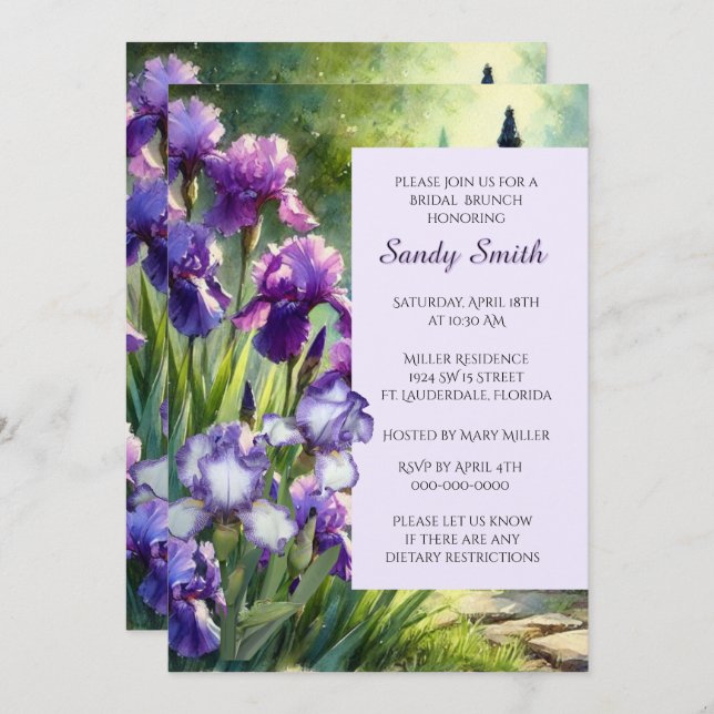 Convite Bridal Brunch Purple Irises (Frente/Verso)