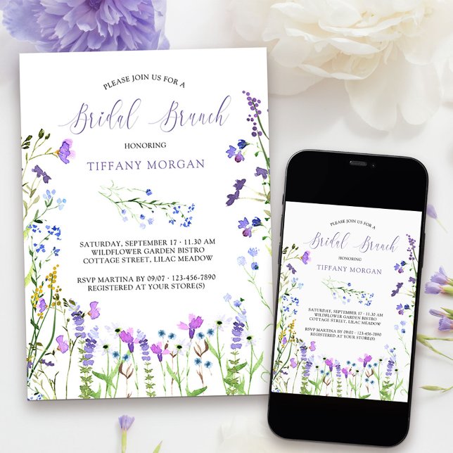 Convite Bridal Brunch Purple Wildflower Floral (Bridal Brunch Invitation from my Purple Wildflower Collection. 
)