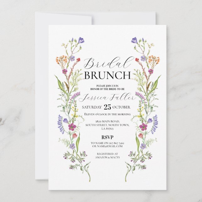 Convite Bridal Brunch Selvagens Floral Ditsy (Frente)