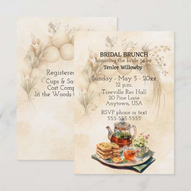 Convite Bridal Brunch Wedding Shower Invitation (Frente/Verso)