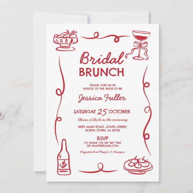 Convite Bridal Brunch Whimsical Chic French (Frente)