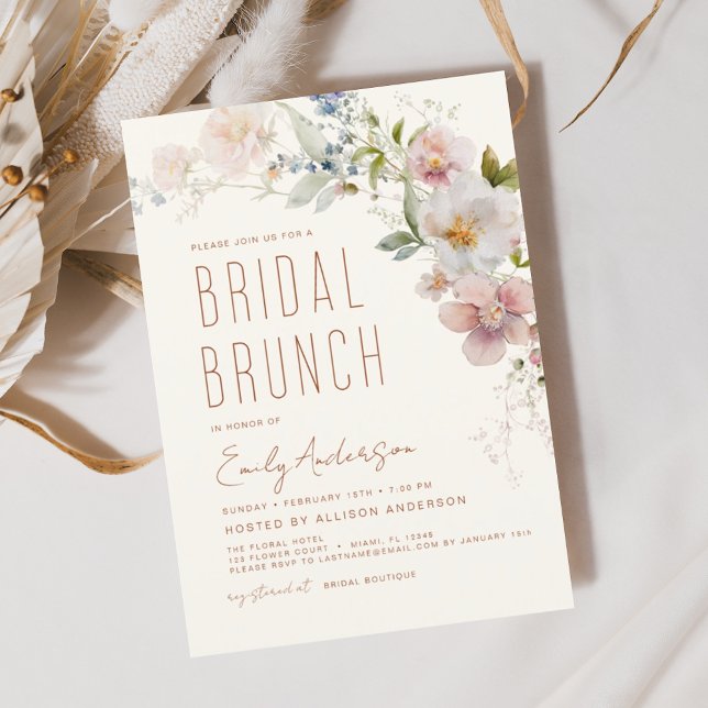Convite Bridal Brunch Wildflower Boho Elegante Chá (Criador carregado)