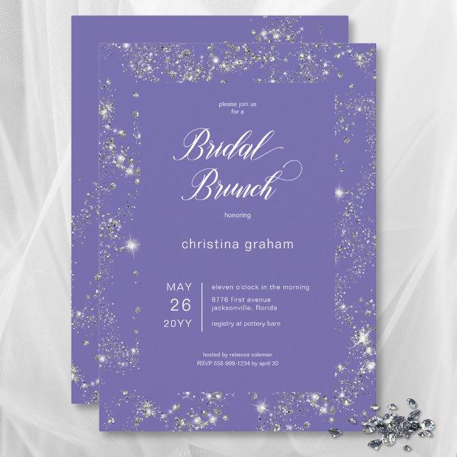 Convite Bridal Brunt de Frame de Glam Diamond, Lavanda mod (Modern Lavender Glam Diamond Frame Bridal Brunch Invitation)