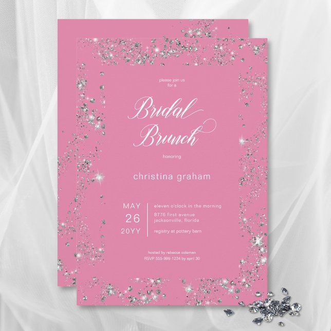 Convite Bridal Brunt de Frame de Glam Rosa Moderno (Modern Pink Glam Diamond Frame Bridal Brunch Invitation)