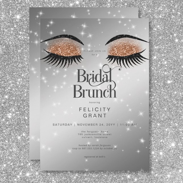 Convite Bridal Brunt de Glam-Glam-Castanho de Cacau Modern (Modern Cocoa Brown Glam Eyes Bridal Brunch Invitation)