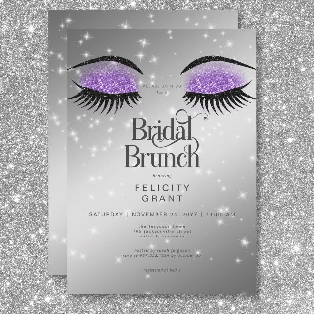 Convite Bridal Brunt de Glam Roxo da Lavanda Moderna (Modern Lavender Purple Glam Eyes Bridal Brunch Invitation)