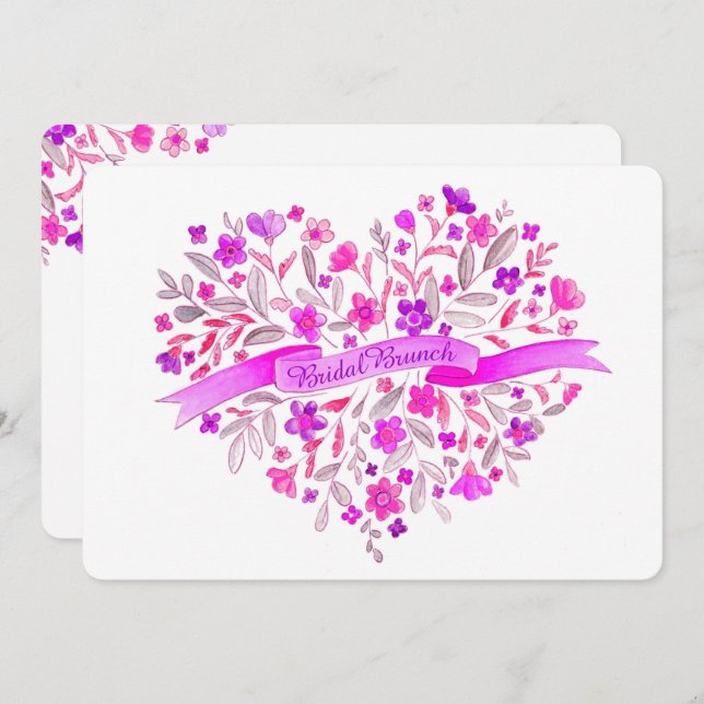 Convite Bridal de Buquê de flor do coração Brunch (Frente/Verso)