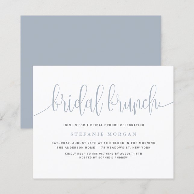 Convite Bridal de Caligrafia Dusty Blue (Frente/Verso)