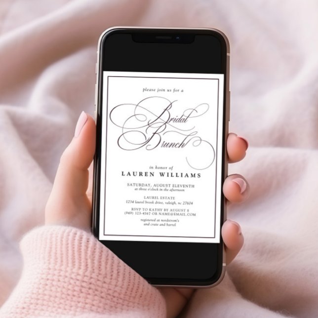 Convite Bridal de Caligrafia Roxa Elegante (Criador carregado)