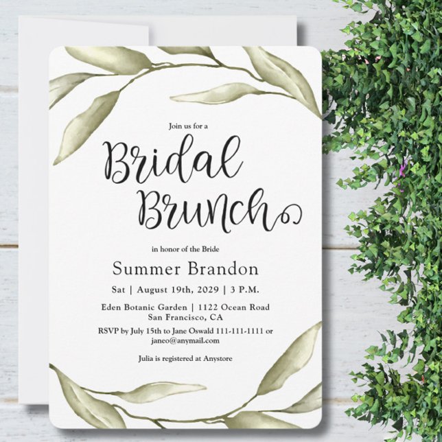 Convite Bridal de Folhagem Verde para Brunch (Criador carregado)
