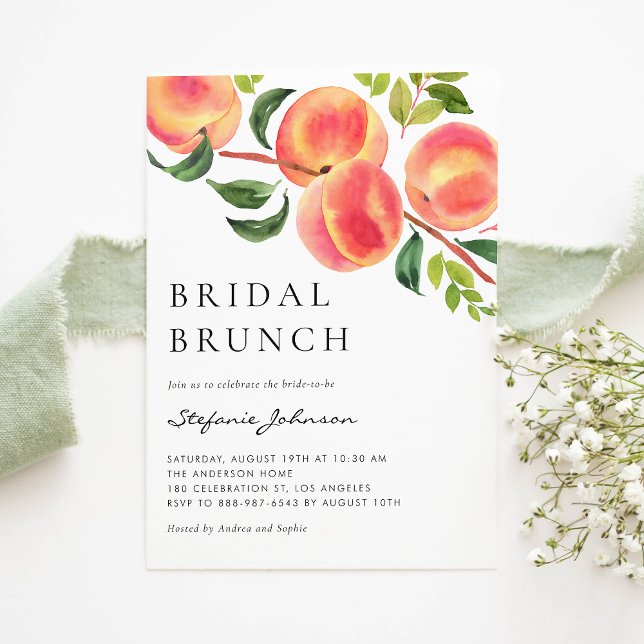 Convite Bridal de Fruta de Pêssego de Aquarela Brunch (Criador carregado)