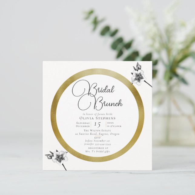 Convite Bridal de Natal para Rosas de Frame Dourado Elegan (Em pé/Frente)