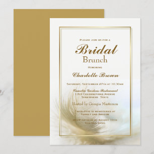 Convite Bridal de pena Dourada elegante Brunch