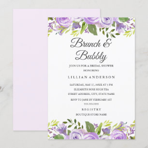 Convite Bridal De Púrpura De Aquarela, Brunei E Borracha