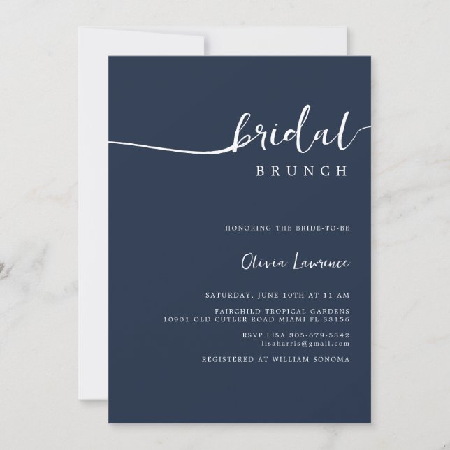 Convite Bridal de Script de marinho Brunch (Frente)