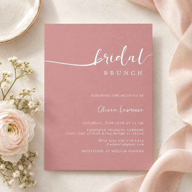 Convite Bridal de Script Moderno Simples Manuscrito (Elegant Blush Bridal Brunch Invitation)