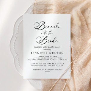 Convite Bridal de Script Simples Preto Moderno Brunch