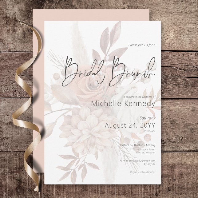 Convite Bridal do Buquê Floral Suave Neutro de Boho Brunch (Boho Neutral Soft Floral Bouquet Bridal Brunch Invitation)