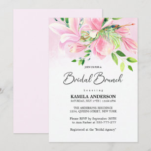 Convite Bridal Elegante de cor-de-água Magnolia Rosa Brunc