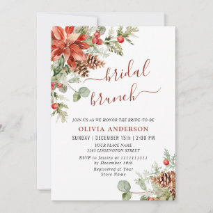 Convite Bridal Elegante Red Poinsettia Watercolor Brunch