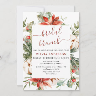 Convite Bridal Elegante Red Poinsettia Watercolor Brunch