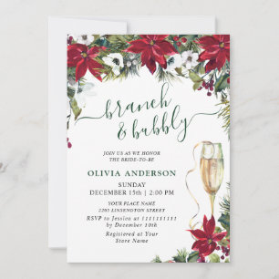 Convite Bridal Elegante Red Poinsettia Watercolor Brunch