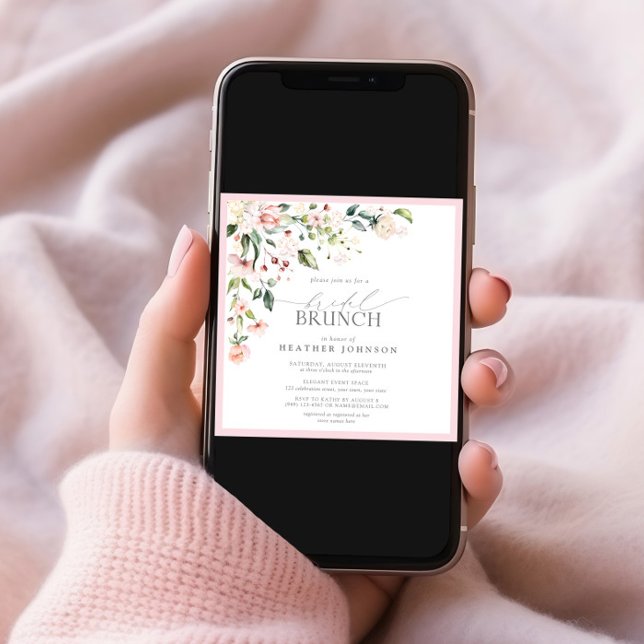 Convite Bridal Floral de Cor de Água Rosa Elegante (Criador carregado)