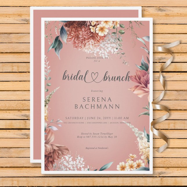 Convite Bridal Floral do Jardim Romântico Moderno Brunch (Modern Romantic Garden Floral Bridal Brunch Invitation)