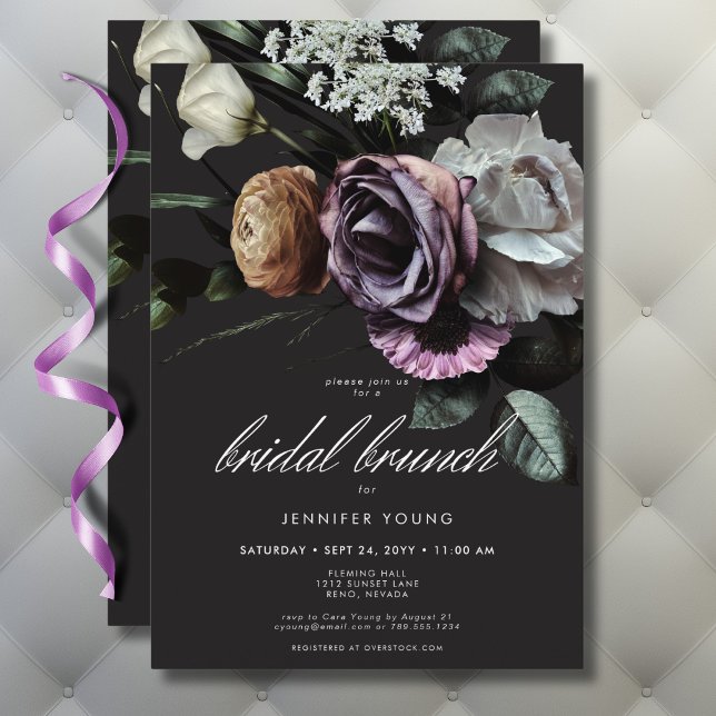 Convite Bridal Floral do legante Moody Twilight Muted (Elegant Moody Twilight Muted Floral Bridal Brunch Invitation)
