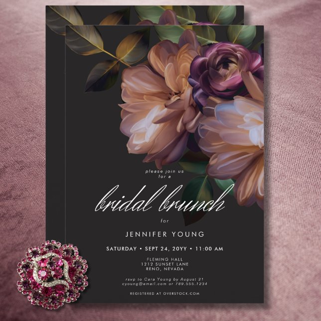 Convite Bridal Floral Negra Elegante (Elegant Black Moody Floral Bridal Brunch Invitation)