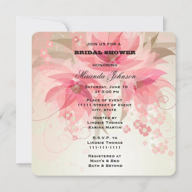 Convite Bridal Floral Rosa (Frente)