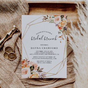 Convite Bridal Geométrica Dourada Rústica Brunch