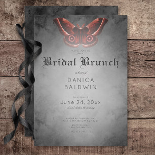 Convite Bridal Gótica Black Watercolor Red Moth Brunch